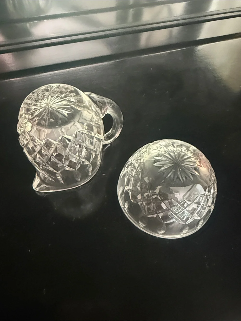 Clear Cut-Glass Creamer and Sugar Bowl - Clear Glass